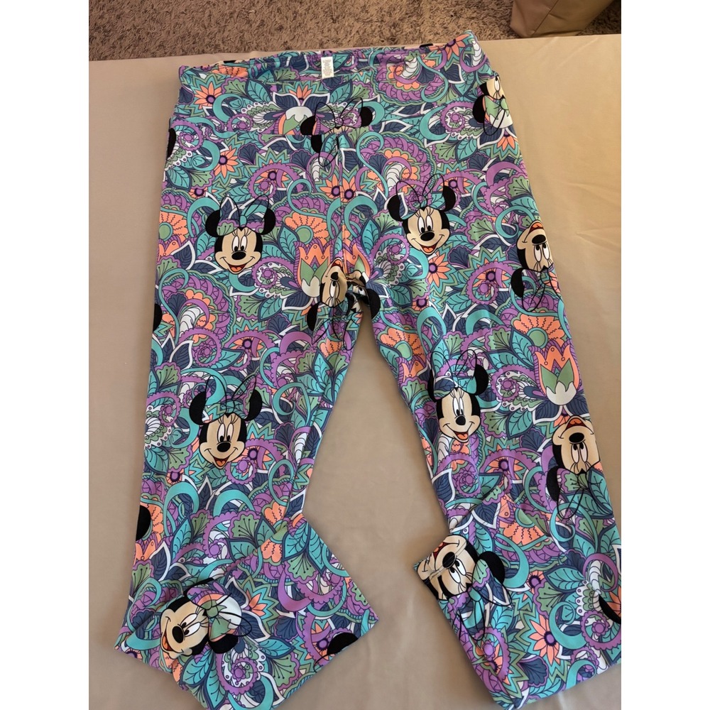 LuLaRoe Disney Minnie Mouse Paisley Floral Leggings Purple Teal TC